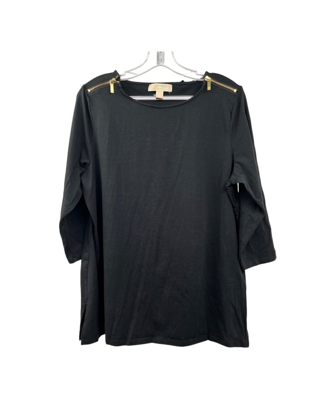 Michael Kors 3/4 Sleeve Top Black/Gold Zippers Womens Size 1X